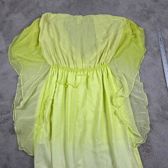 Catherine Malandrino kimono Maxi Dress Sheer Silk Yellow Drawstring L Fairy Y2K Catherine Malandrino kimono Maxi Dress Sheer Silk Yellow Drawstring L Fairy Y2K